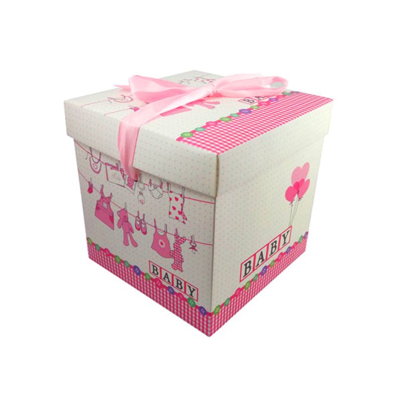 GENERICO - CAJA PLEGABLE BABY SHOWER ROSADO CHICO 10X10X10 X 1 UNI