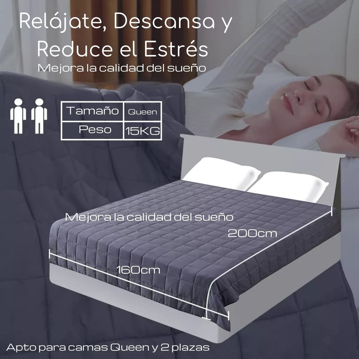 ACQUI - Manta de gravedad pesada Queen 15kg trastorno sueño Acqui