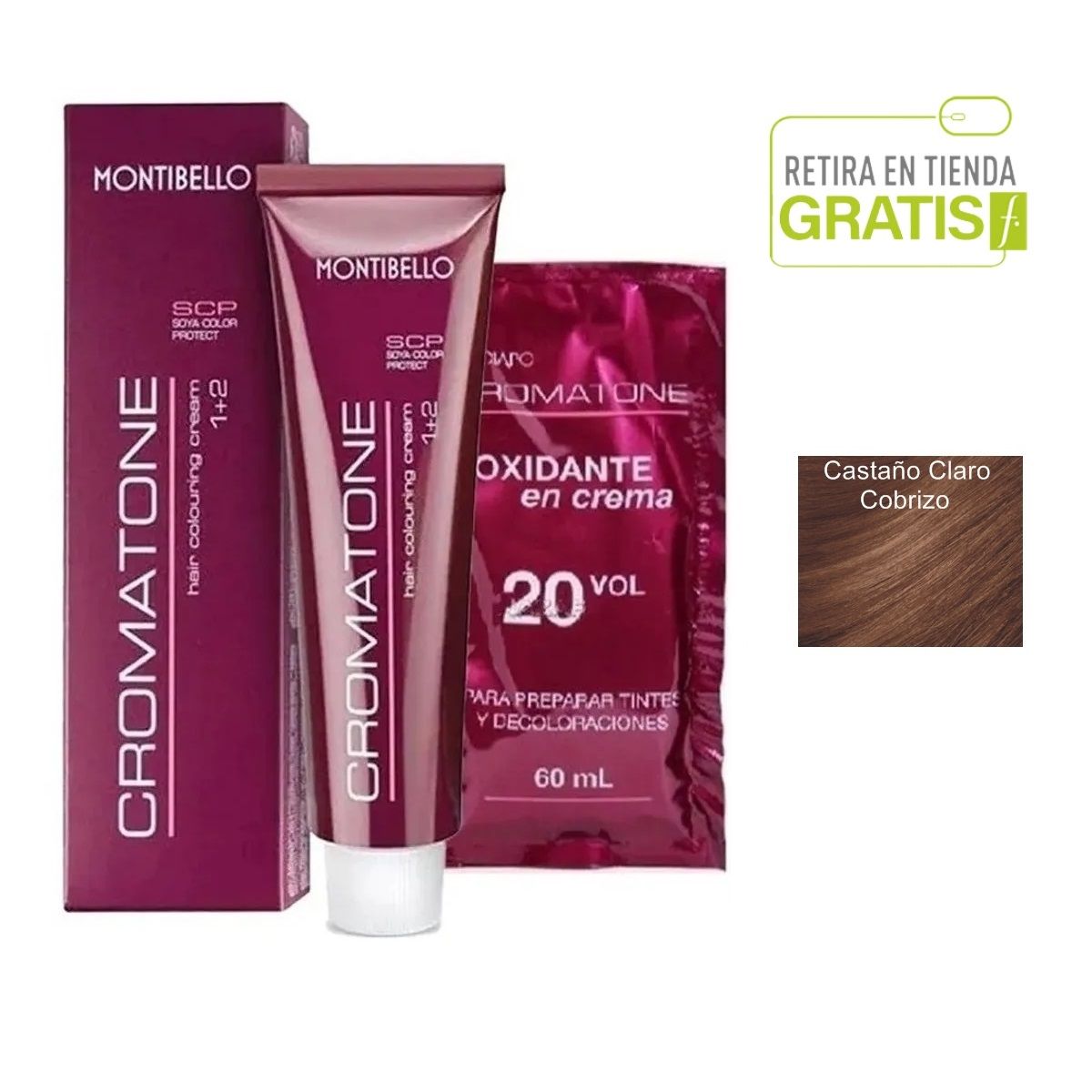 MONTIBELLO - Tintura Permanente Cromatone 5.4 Castaño Claro Cobrizo+  Oxidante