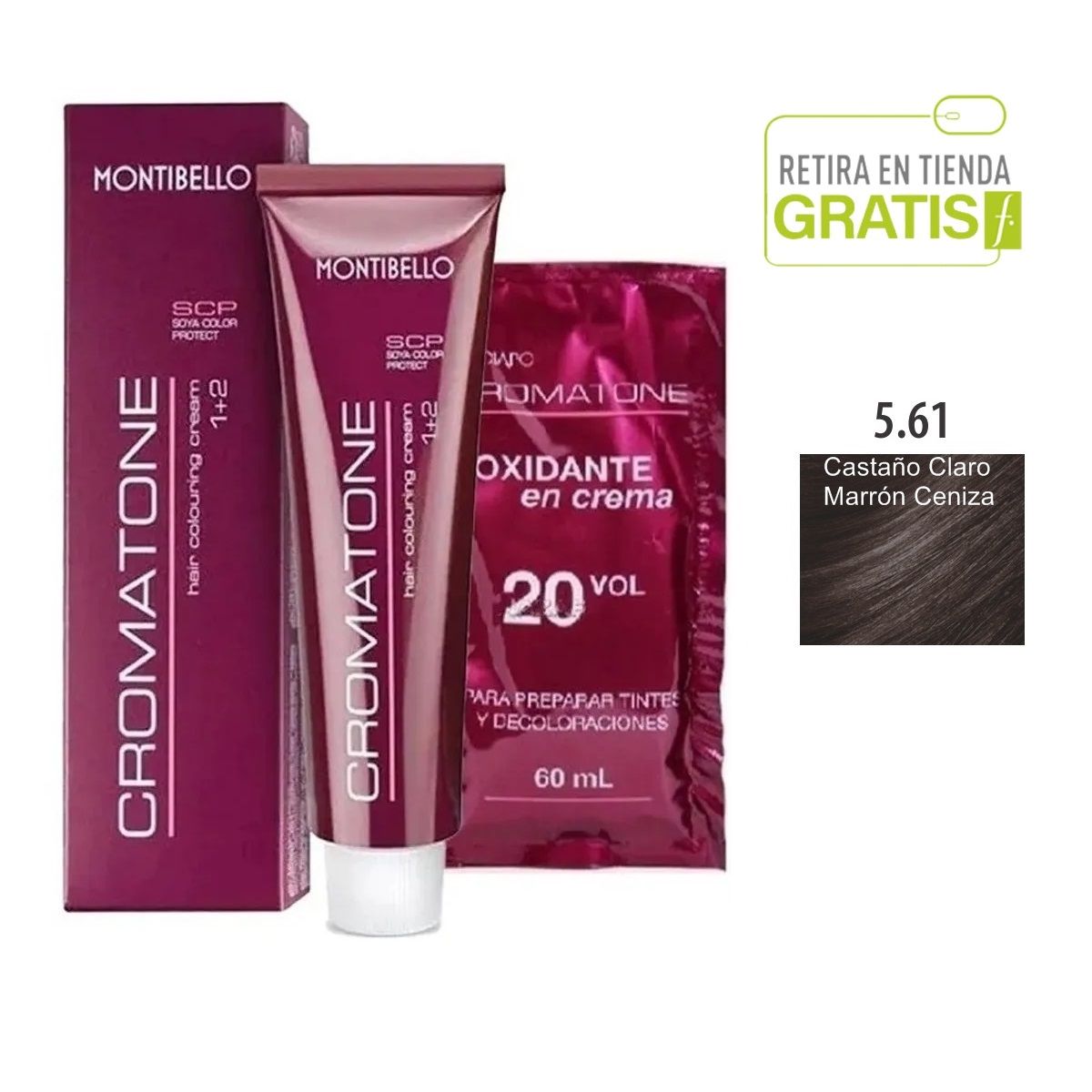 MONTIBELLO - Tintura Cromatone 5.61 Castaño Claro Marrón Ceniza+  Oxidante