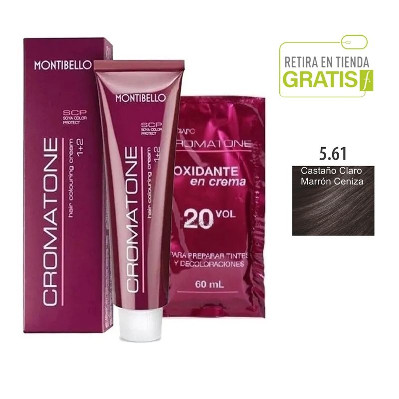 MONTIBELLO - Tintura Permanente Cromatone 5.61 Castaño Claro Marrón Ceniza+  Oxidante