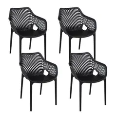 HABITA2 CHILE - Pack 4 Butaca Silla con Apoyabrazos Polipropileno City - Negro
