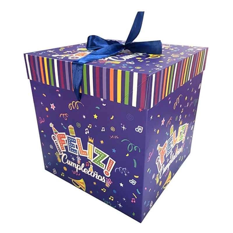 GENERICO - CAJA PLEGABLE FELIZ CUMPLE AZUL GRANDE 22X22CM X12 UNI