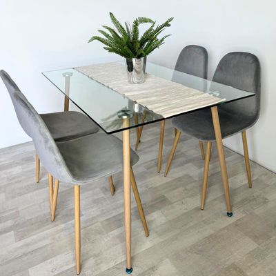 Imagen 2 del producto Comedor Minimalista - Mesa Vidrio 120x80 + 4 Sillas Isy Gris