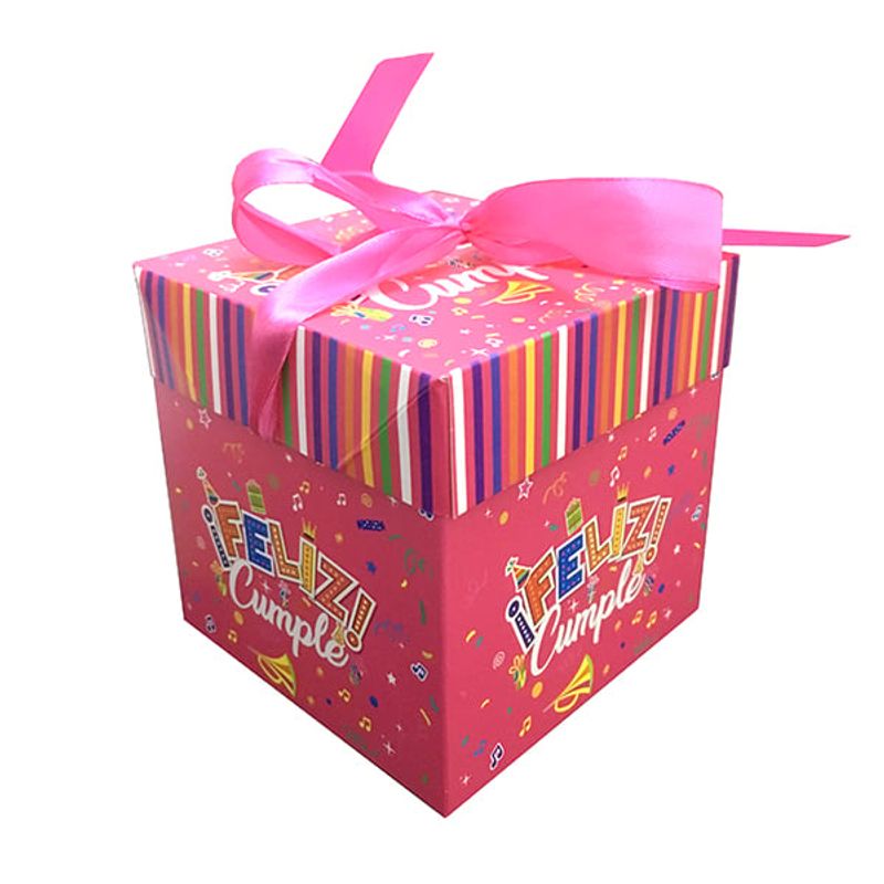 GENERICO - CAJA PLEGABLE FELIZ CUMPLE FUCSIA CHICO 10X10CM X12 UNI