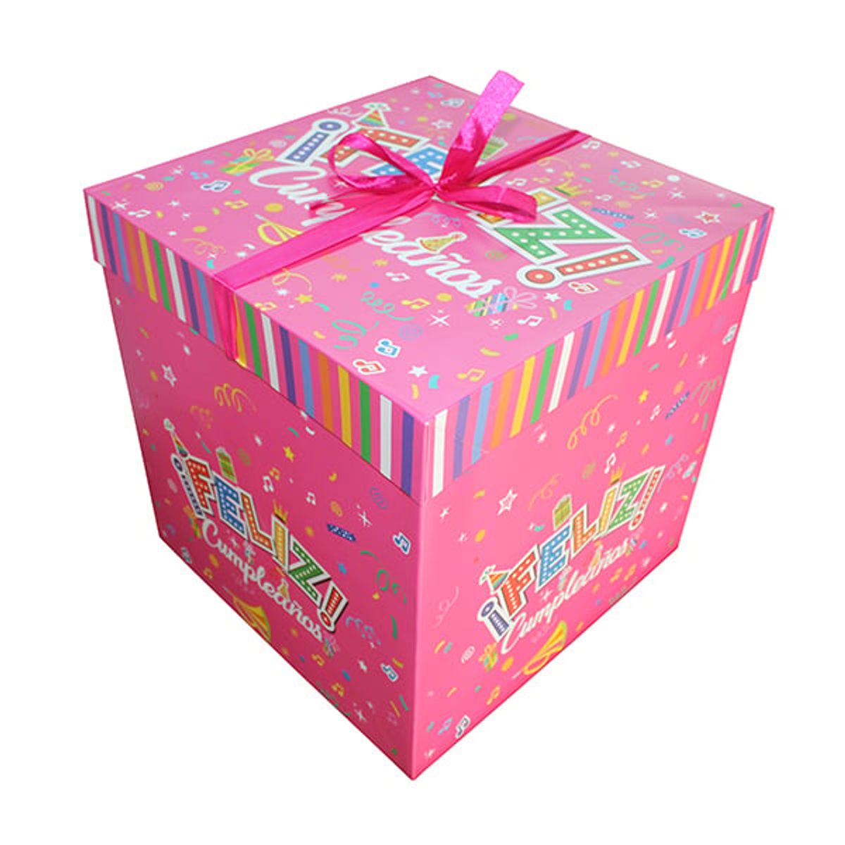 GENERICO - CAJA PLEGABLE FELIZ CUMPLE FUCSIA GIGANTE 30X30CM X12 UNI