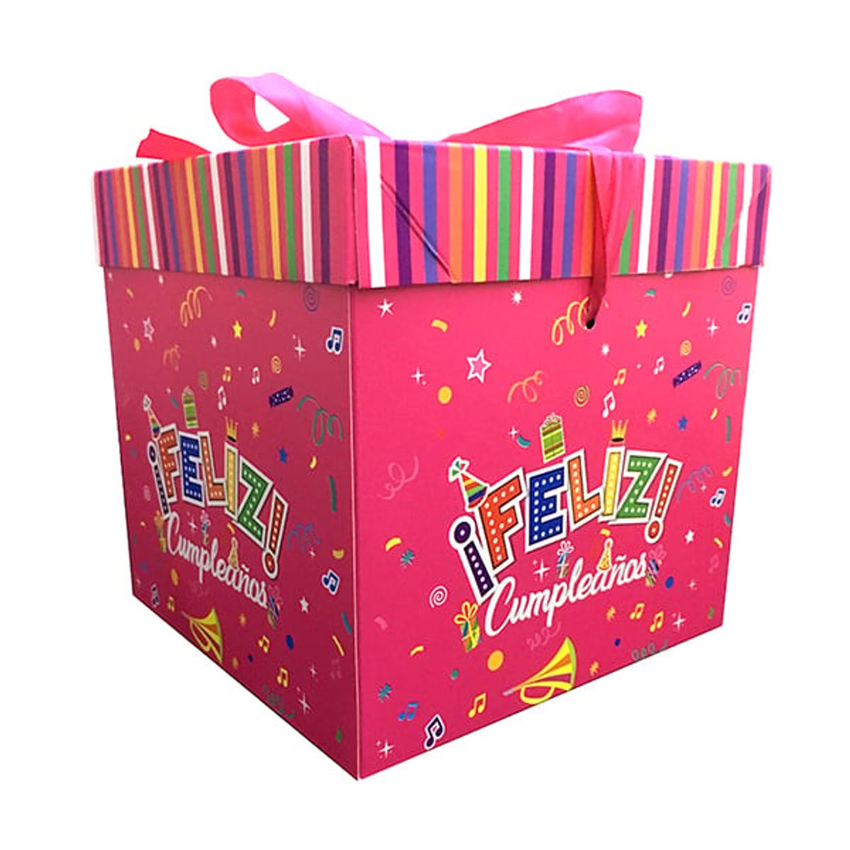 GENERICO - CAJA PLEGABLE FELIZ CUMPLE FUCSIA GRANDE 22X22CM X12 UNI