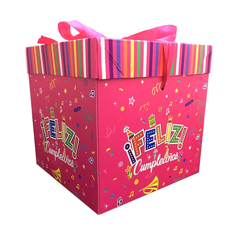 GENERICO - CAJA PLEGABLE FELIZ CUMPLE FUCSIA GRANDE 22X22CM X12 UNI