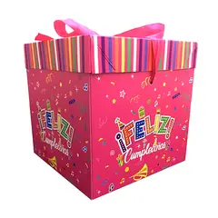 GENERICO - CAJA PLEGABLE FELIZ CUMPLE FUCSIA GRANDE 22X22CM X12 UNI
