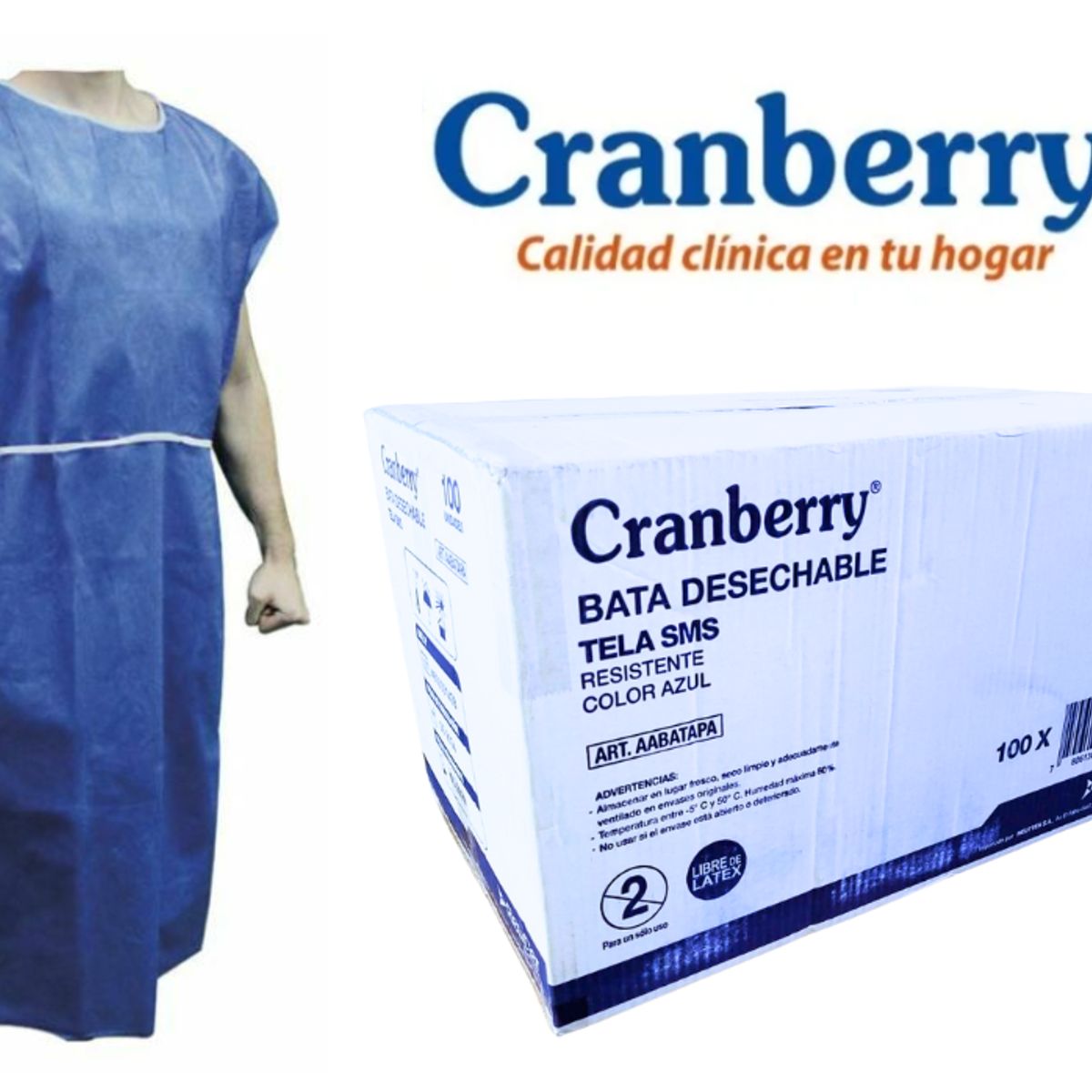 CRANBERRY - Bata Paciente Desechable Sin Manga Cranberry Pack 100 Un