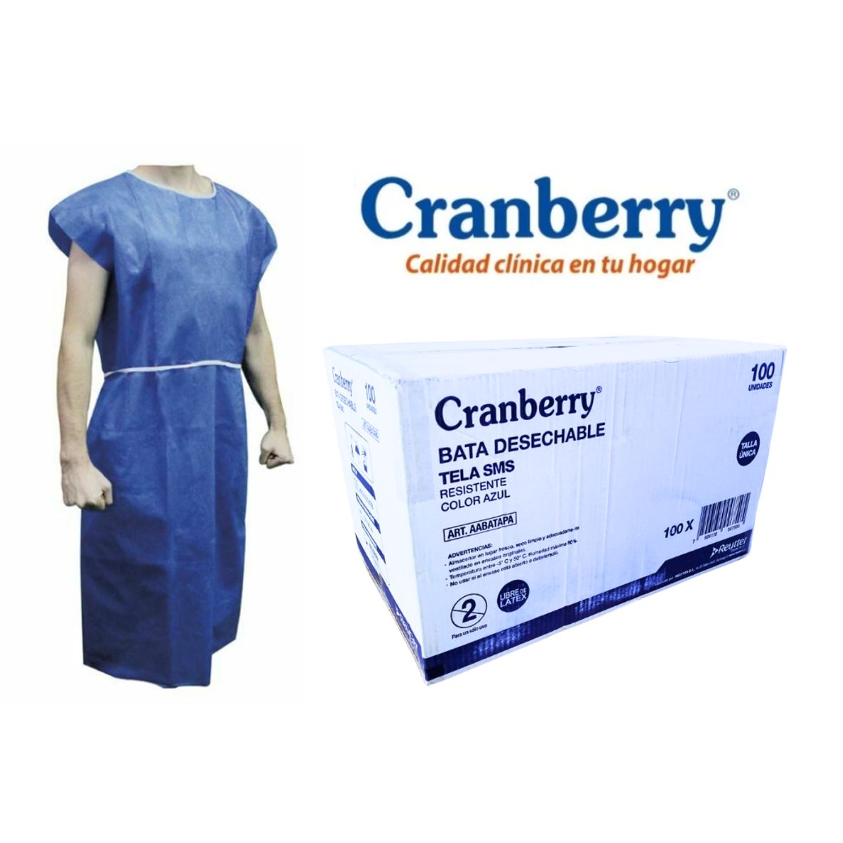 CRANBERRY - Bata Paciente Desechable Sin Manga Cranberry Pack 100 Un