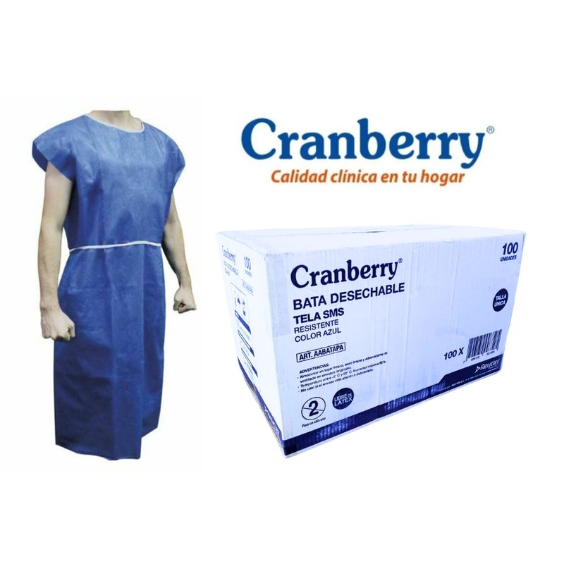 CRANBERRY - Bata Paciente Desechable Sin Manga Cranberry Pack 100 Un