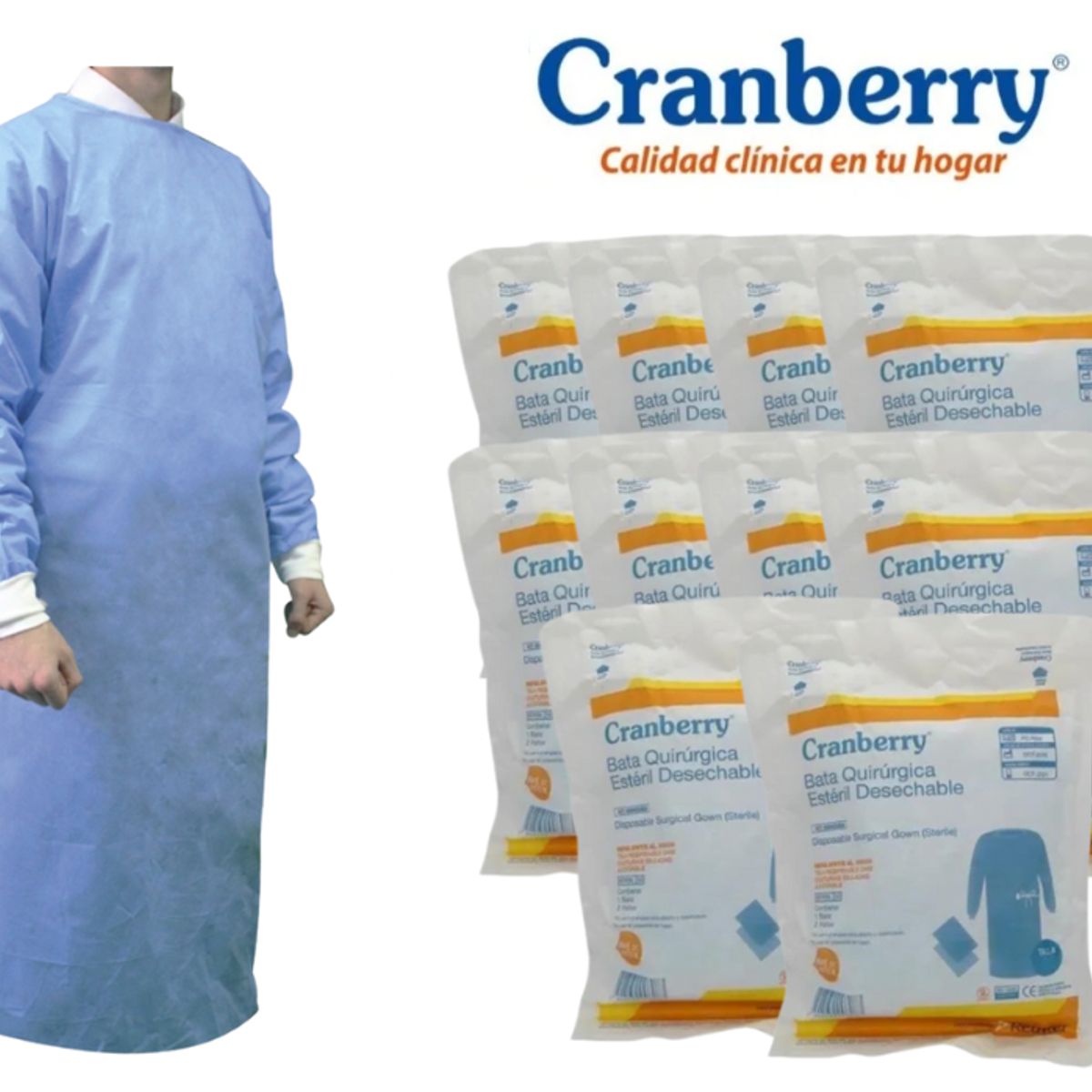 CRANBERRY - Pack 10 Batas Quirúrgica Estéril Cranberry 1 Bata + 2 Paños - Talla S