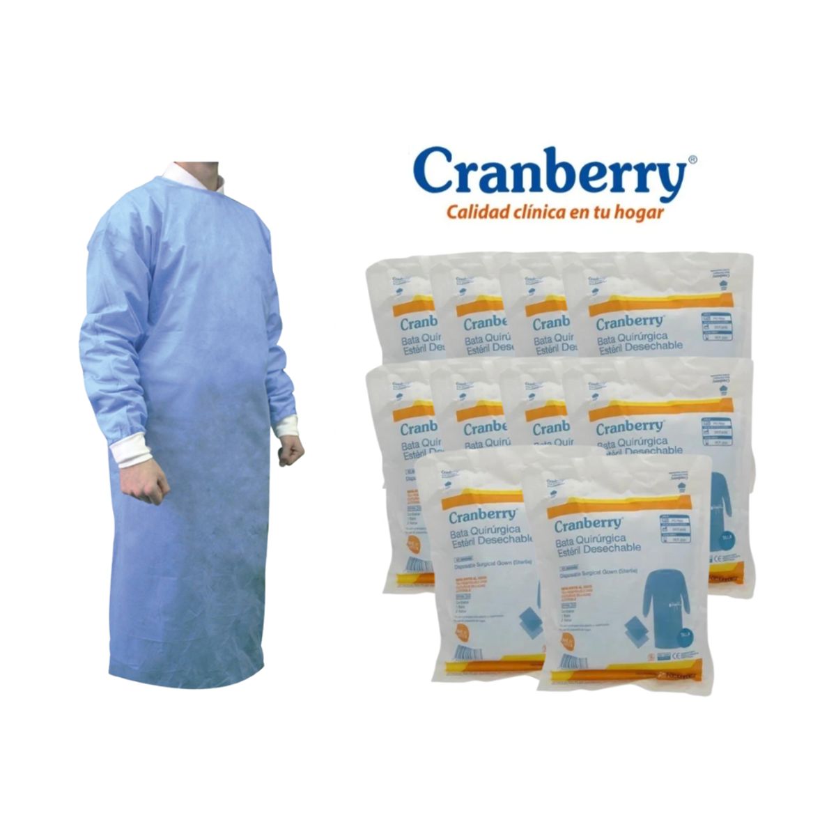 CRANBERRY - Pack 10 Batas Quirúrgica Estéril Cranberry 1 Bata + 2 Paños - Talla S