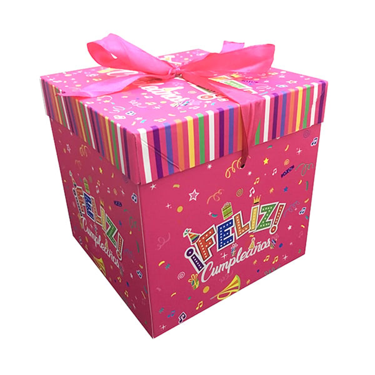 GENERICO - CAJA PLEGABLE FELIZ CUMPLE FUCSIA MEDIANO 15X15CM X12 UNI