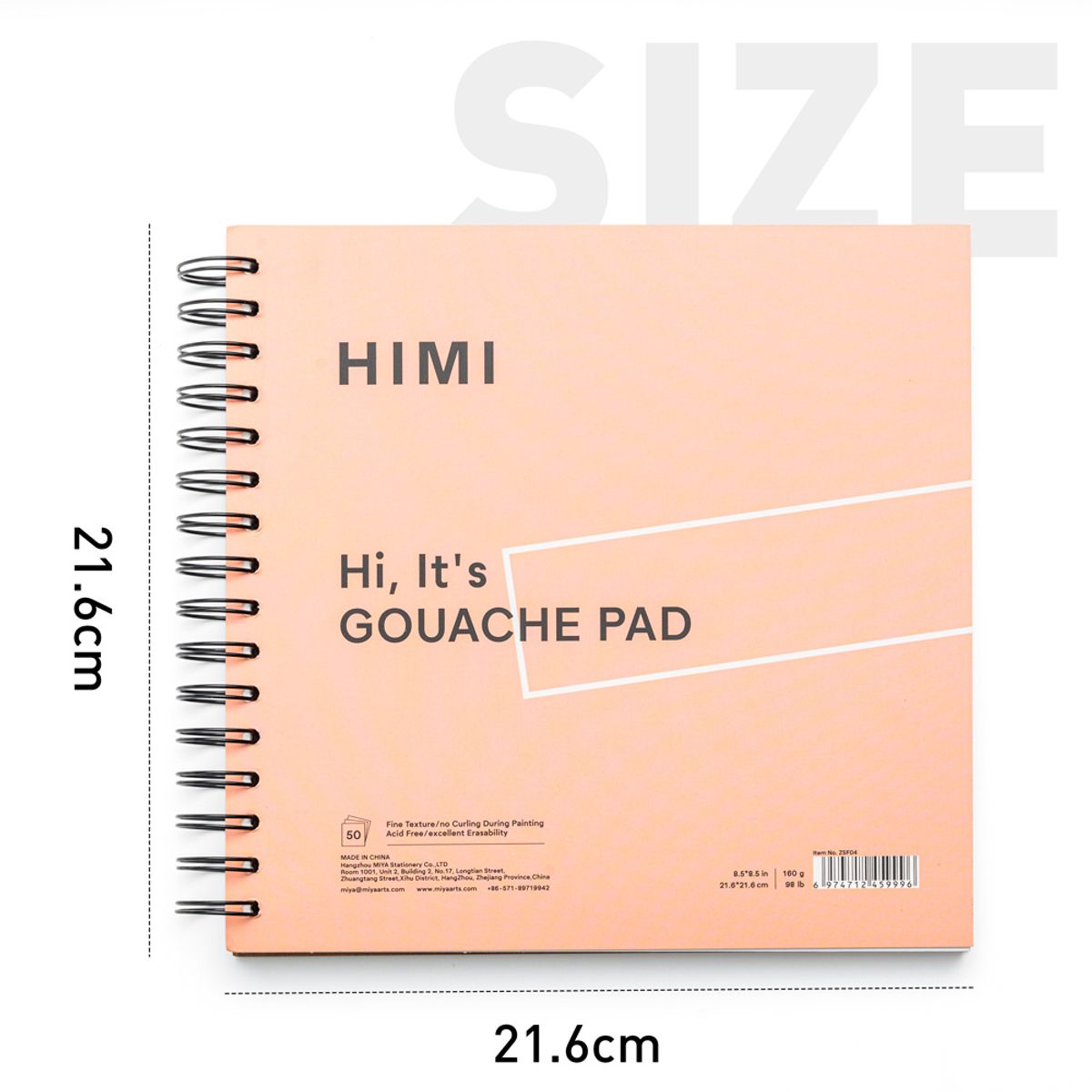 HIMI - HIMI Block para Gouache 21.6 x 21.6 cm 50hojas 160g Rosado