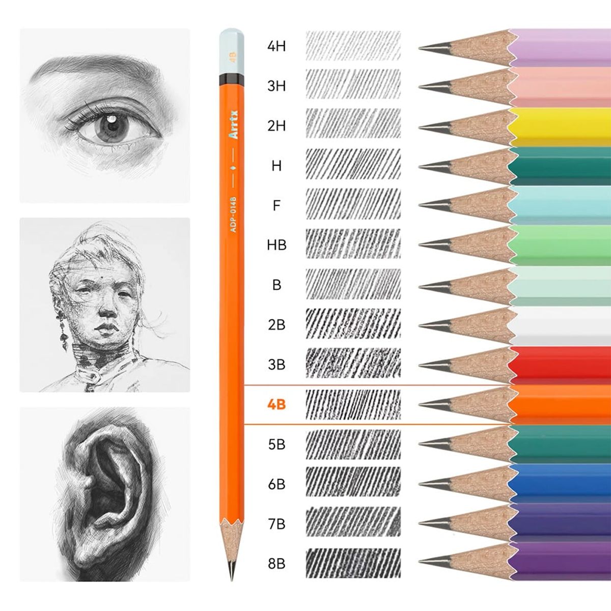 ARRTX - Arrtx 14 Lápices de Dibujo Profesionales desde 4H hasta 8B