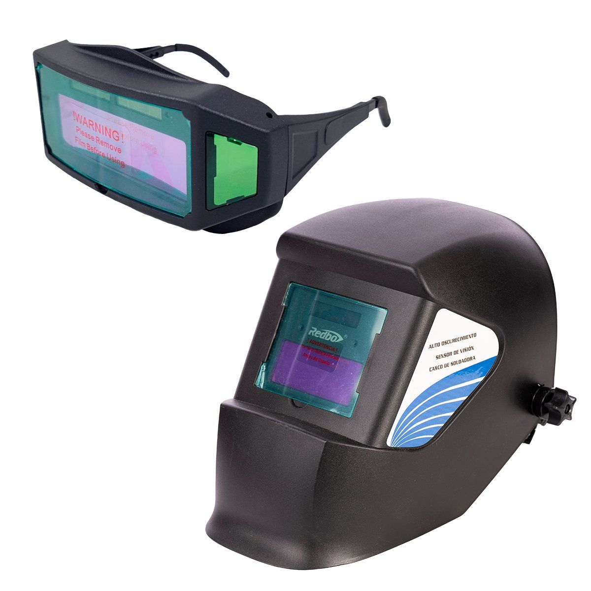 REDBO - Pack Soldador Redbo: Máscara Fotosensible RB-LY-3200HS + Lentes de Soldar Pro