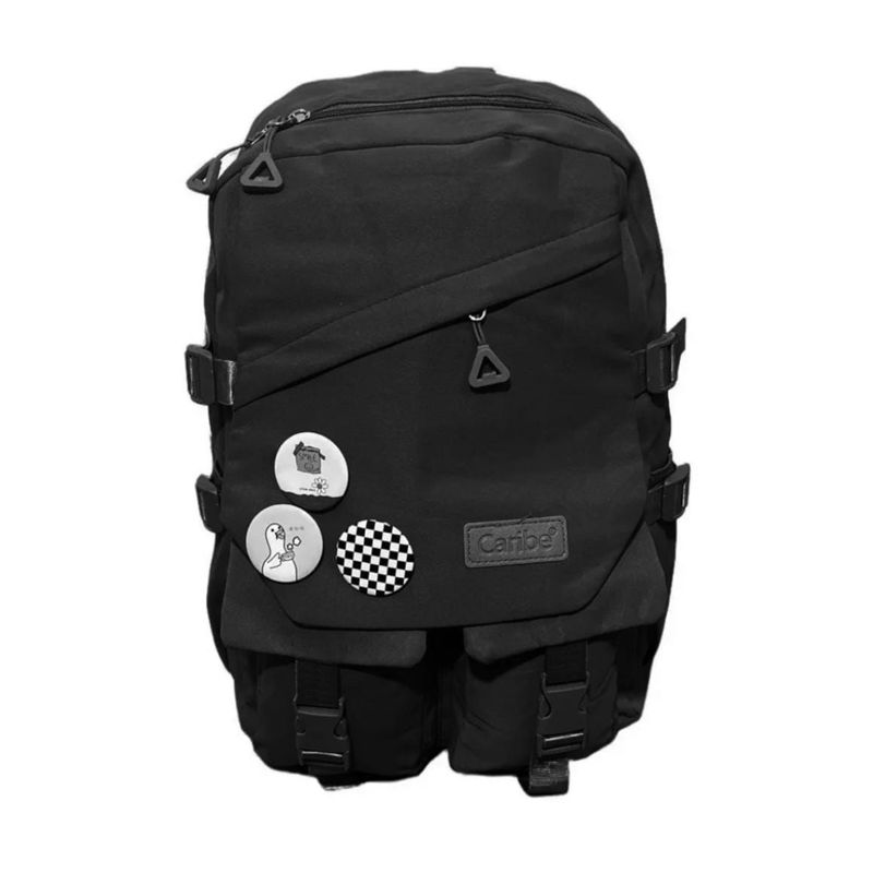 OEM - MOCHILA JUVENIL ESCOLAR CON INSIGNIAS - Negro