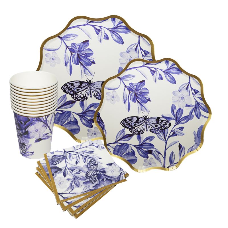 GENERICO - Platos Desechables Elegante 10 Personas Toile De Jouy 40 Pcs