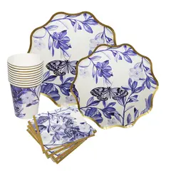 GENERICO - Platos Desechables Elegante 10 Personas Toile De Jouy 40 Pcs