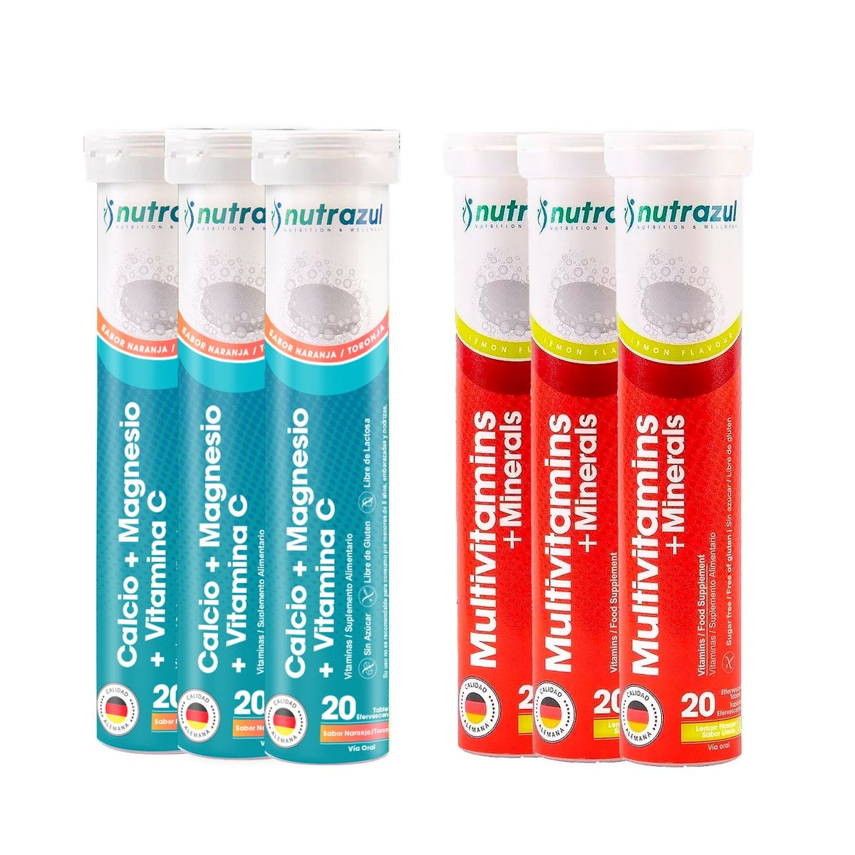 NUTRAZUL - Calcio - Magnesio (3) +  Multivitamínico (3) - Pack 6 unidades