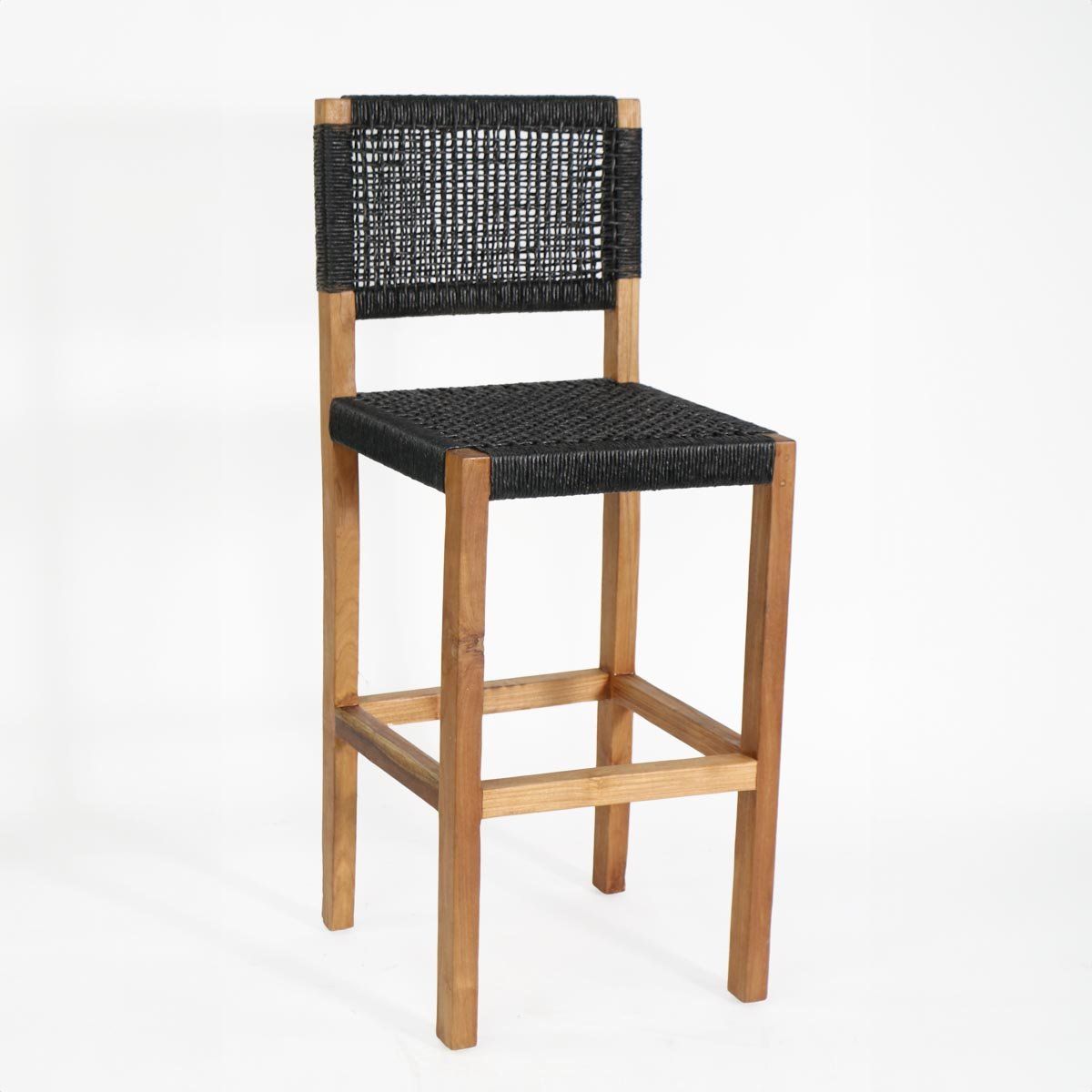 NECTAR - Silla de Bar Simón de Madera y Fibra Sintética Negra Moderna y Elegante H110cm