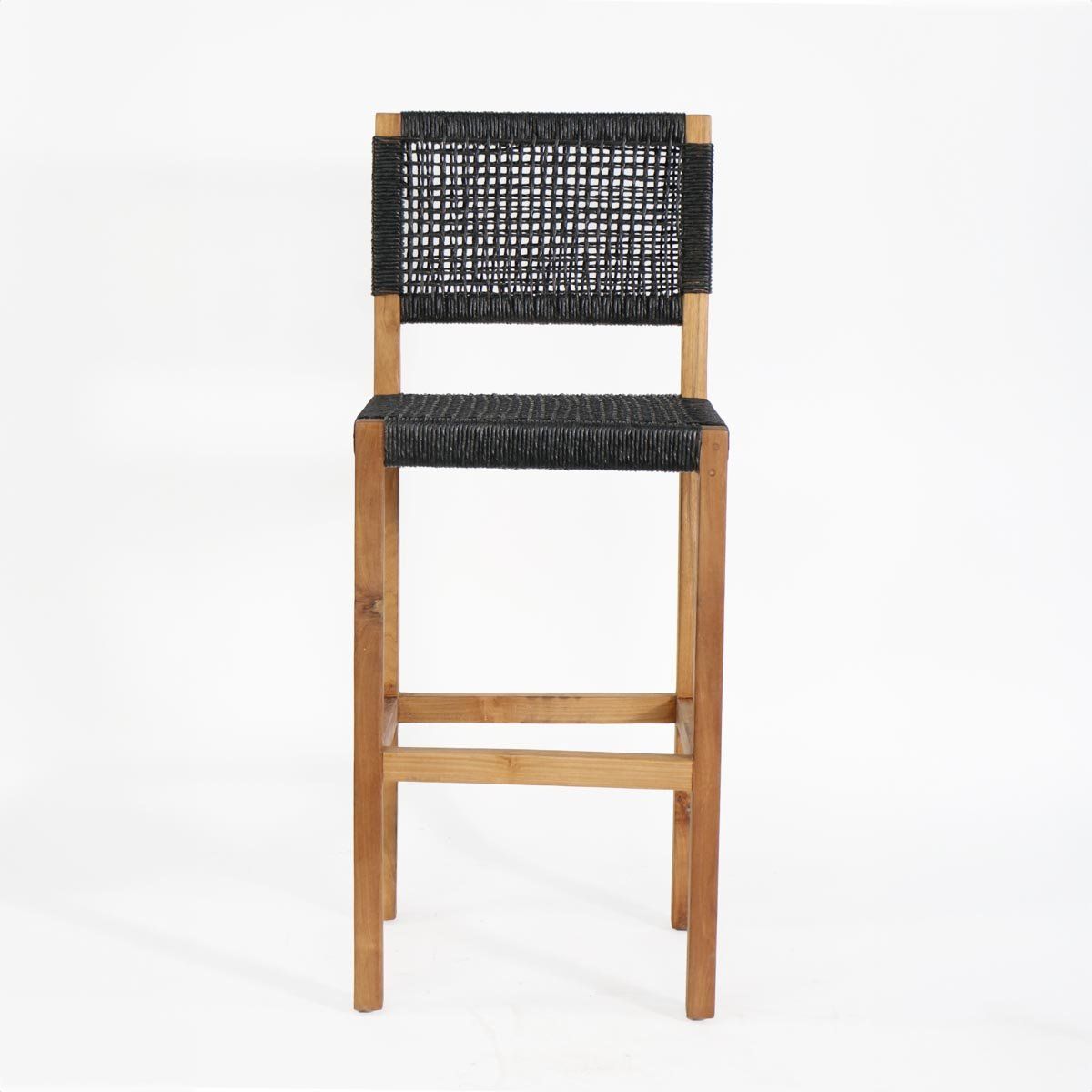 NECTAR - Silla de Bar Simón de Madera y Fibra Sintética Negra Moderna y Elegante H110cm