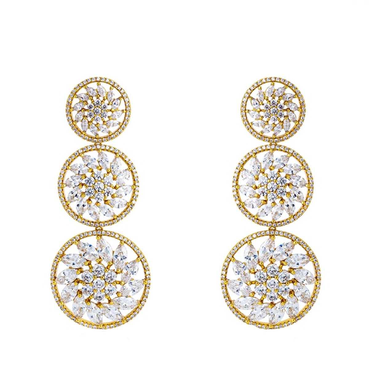 VANE COLLECTION - Aros para mujer colgante fantasía fina baño de oro y rosetas hojas circones