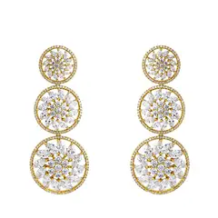 VANE COLLECTION - Aros mujer colgante fantasía fina baño de oro y rosetas hojas circones