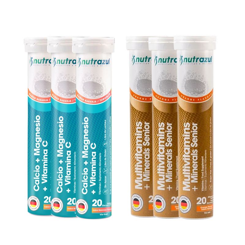 NUTRAZUL - Calcio - Magnesio (3) +  Multivitamínico Senior  (3) - Pack 6 unidades