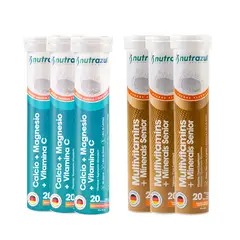 NUTRAZUL - Calcio - Magnesio (3) + Multivitamínico Senior (3) - Pack 6 unidades