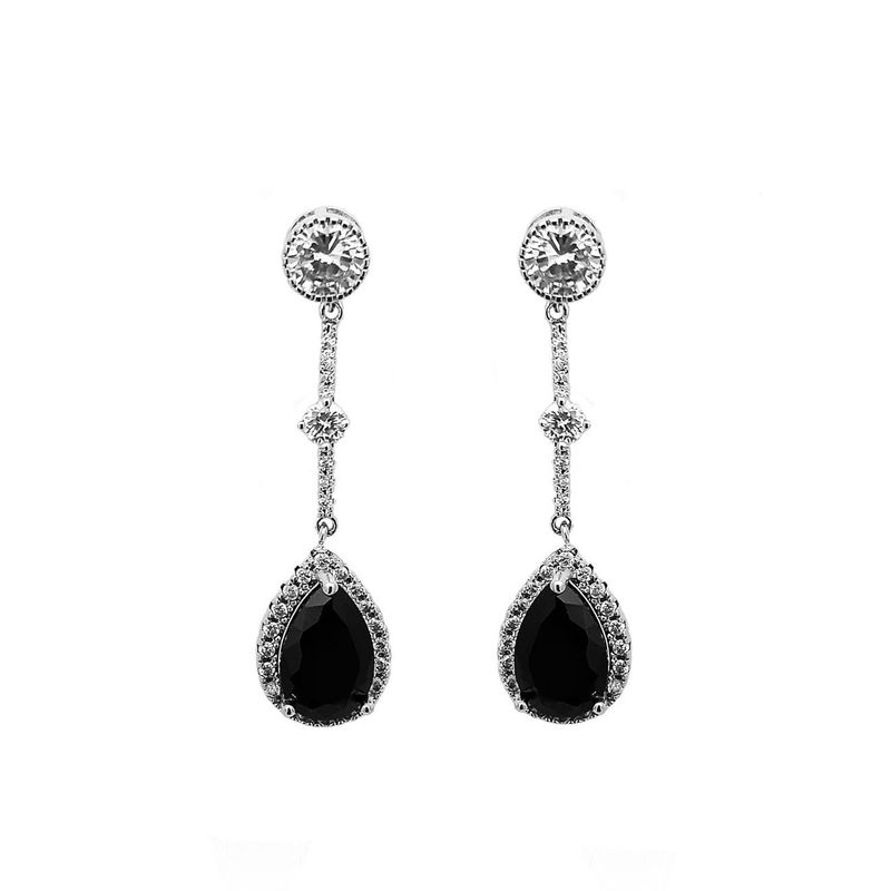 VANE COLLECTION - Aros mujer colgante finos princesa baño rodio circones blanco negro