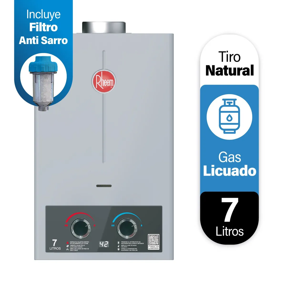 RHEEM - Calefont 7 Litros Gas Licuado Tiro Natural Rheem