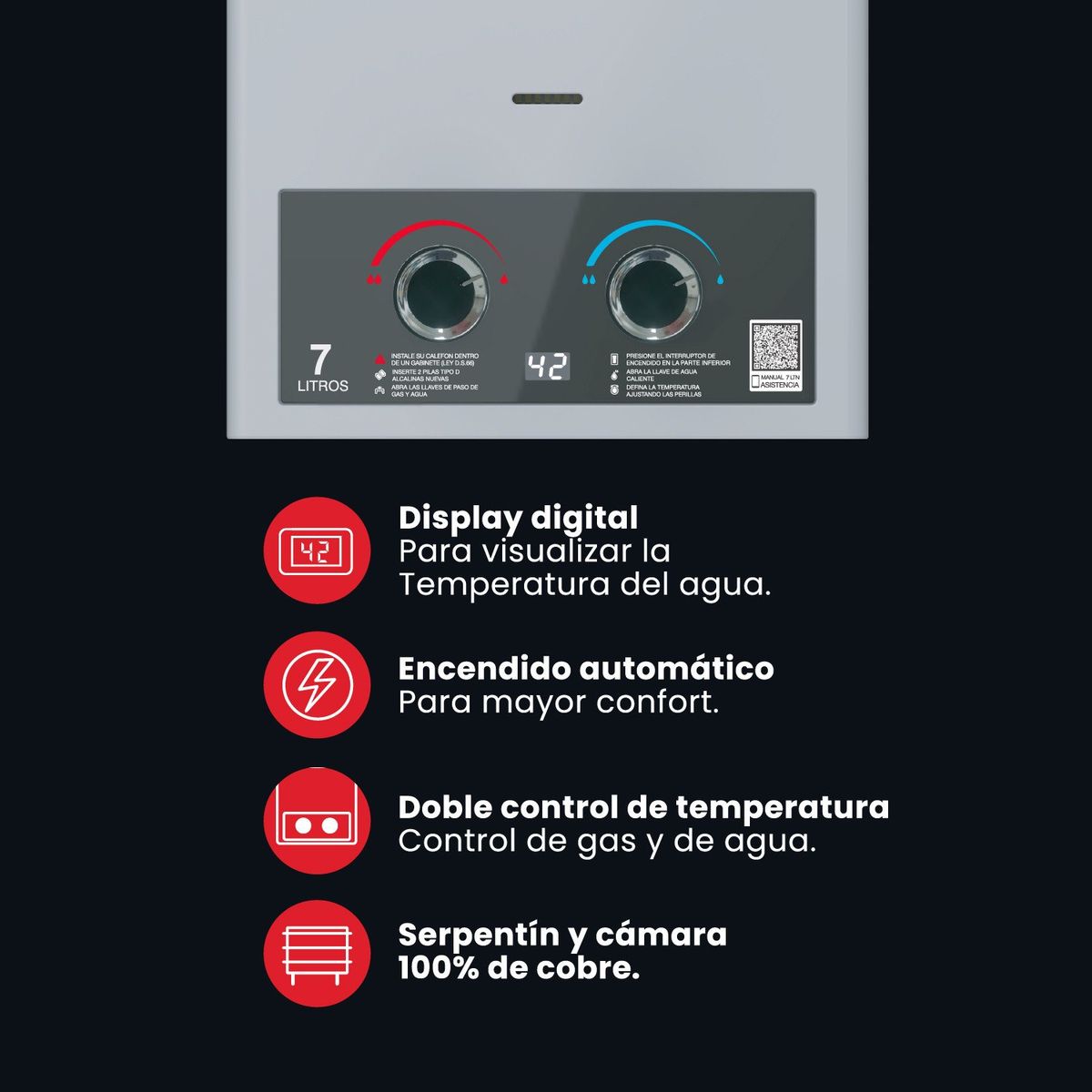 RHEEM - Calefont 7 Litros Gas Licuado Tiro Natural Rheem