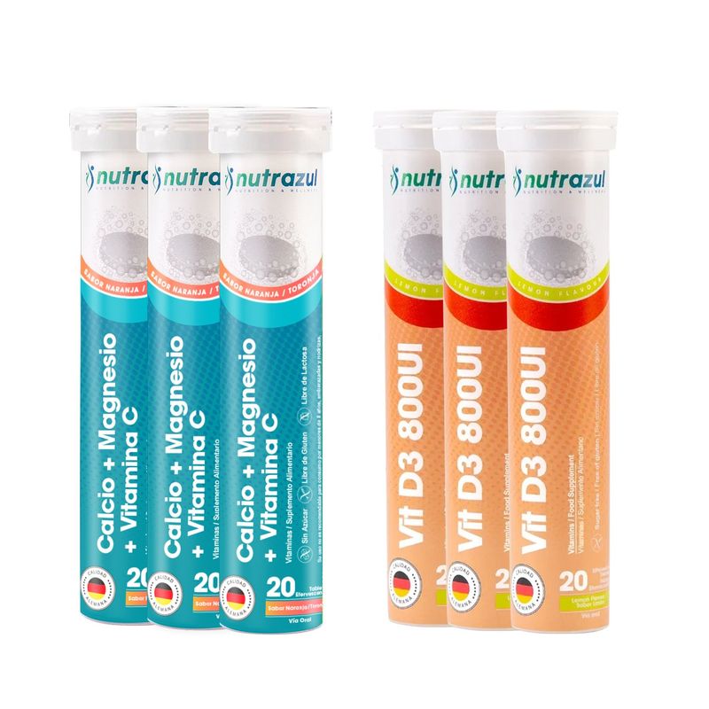 NUTRAZUL - Calcio - Magnesio (3) +  Vitamina D3 800 UI (3) - Pack 6 unidades
