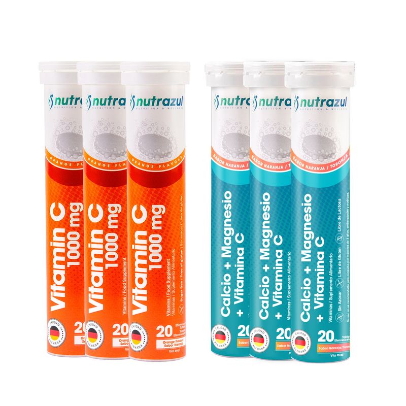 NUTRAZUL - Vitamina C  1000 MG  (3) +  Calcio -Magnesio  (3) - Pack 6 unidades