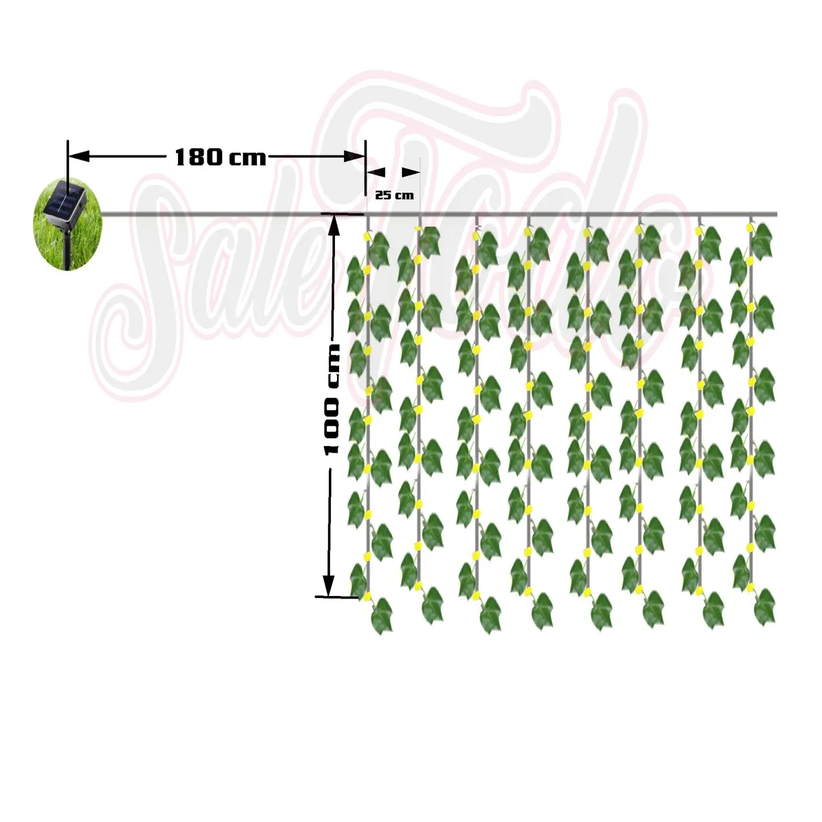 GENERICO - Guirnalda Hiedra Artificial Led Solar 180x100cm Jardín Navidad