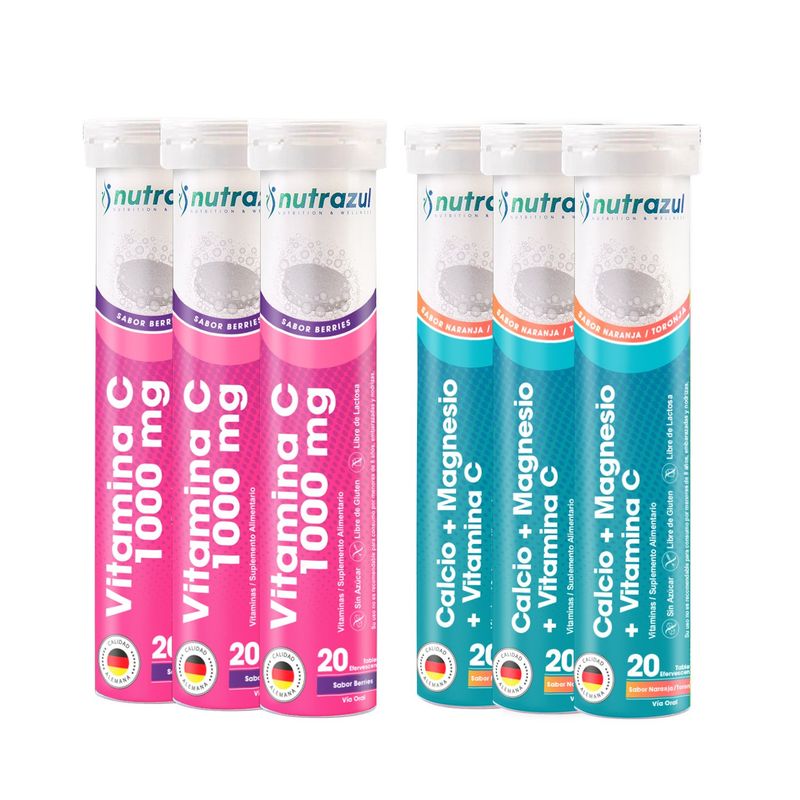NUTRAZUL - Vitamina C  1000 MG  (3) +  Calcio -Magnesio  (3) - Pack 6 unidades
