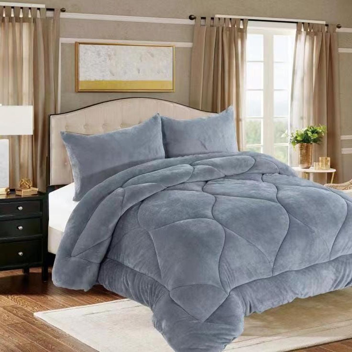 GENERICO - PLUMON 1.5 PLAZA GRIS CON CHIPORRO COBERTOR PLUSH DE INVIERNO JR