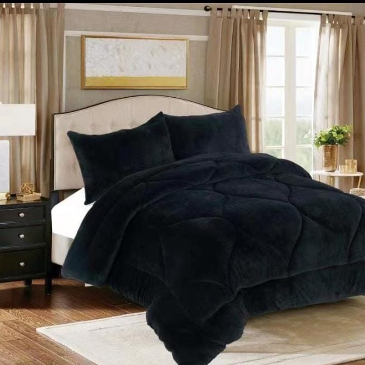 GENERICO - PLUMON 1.5 PLAZA NEGRO CON CHIPORRO COBERTOR PLUSH DE INVIERNO JR