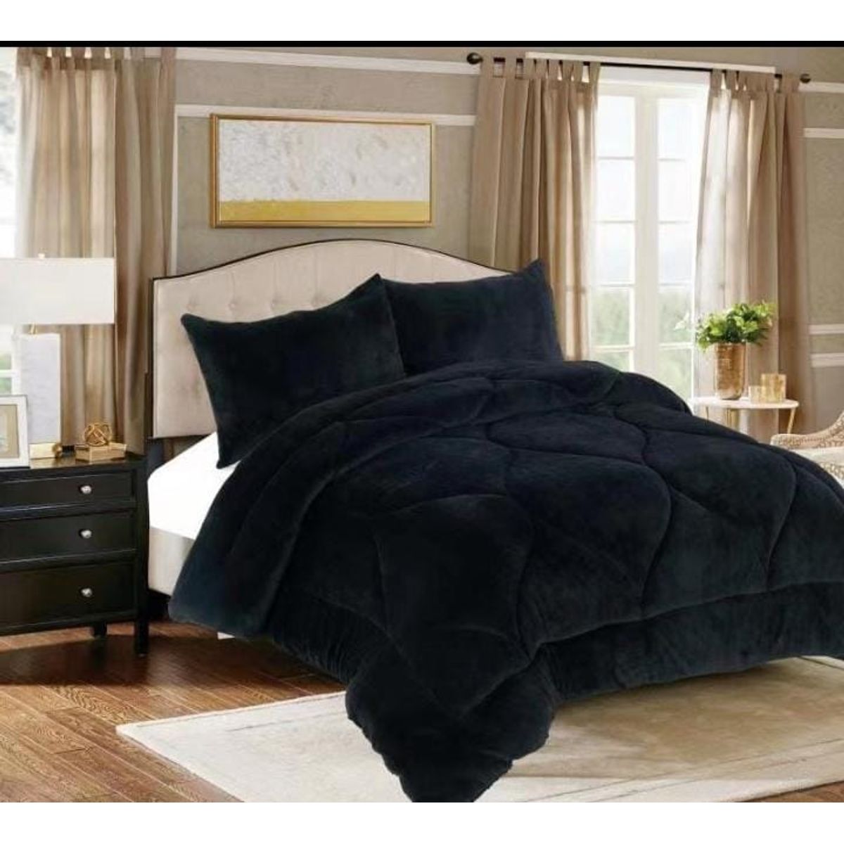 GENERICO - PLUMON 1.5 PLAZA NEGRO CON CHIPORRO COBERTOR PLUSH DE INVIERNO JR