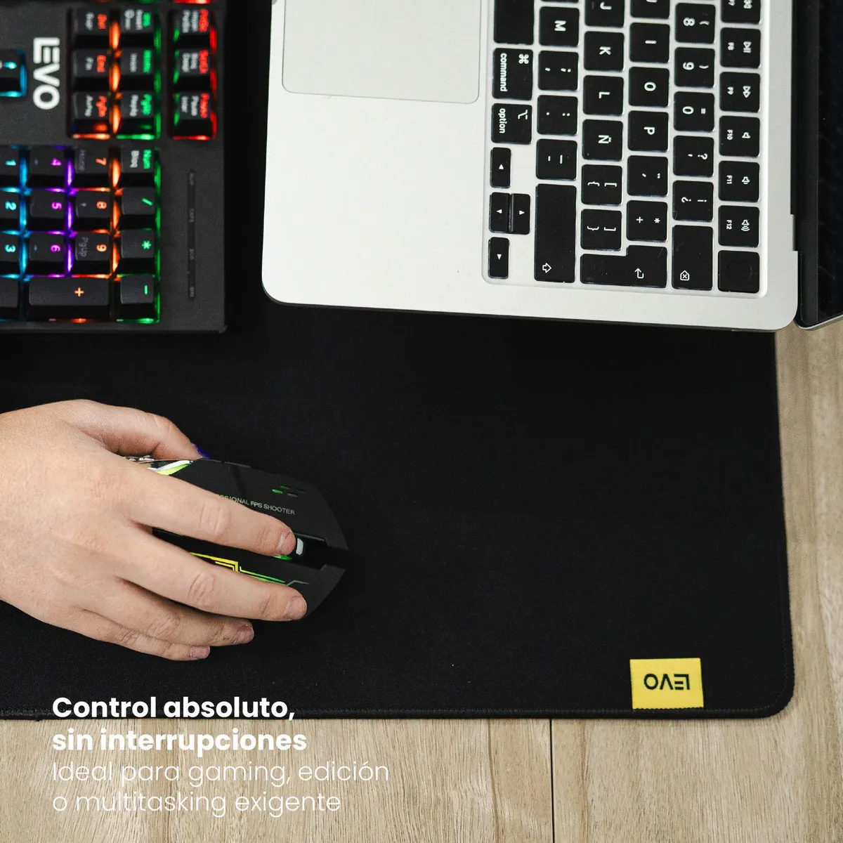 LEVO - Mousepad Battlemat XXL 90x40 cm Antideslizante Negro LEVO