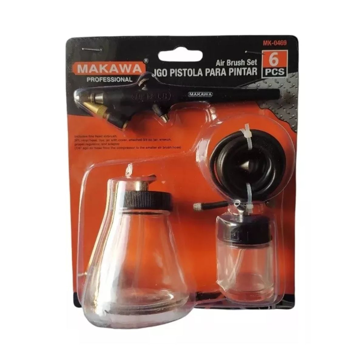 MAKAWA - Aerógrafo Profesional Manual 6 Piezas Frascos De Vidrio
