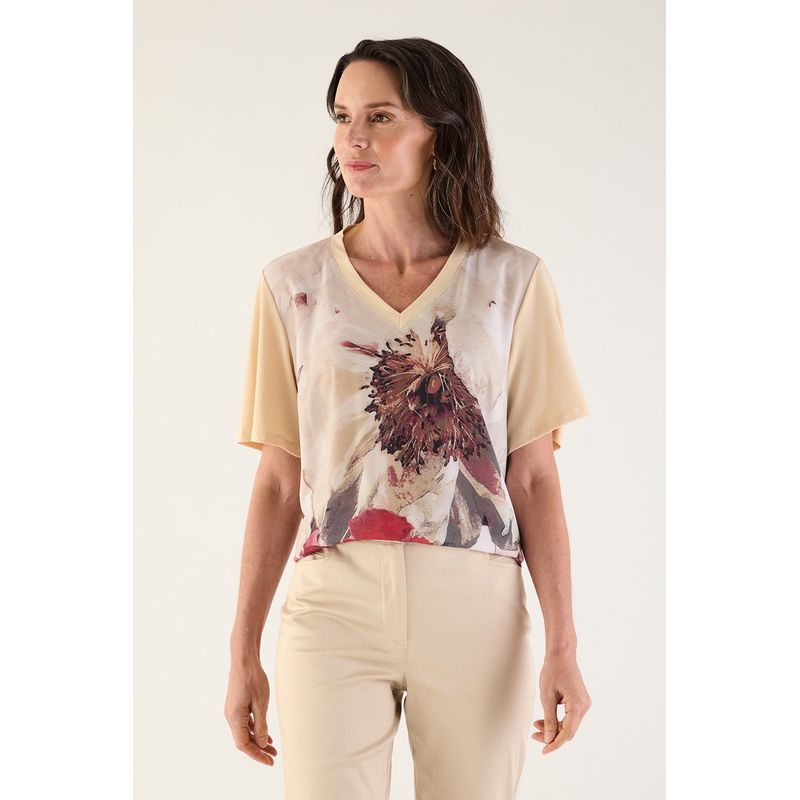 MA GRIFFE - Polera Manga Corta Beige Mujer Magriffe
