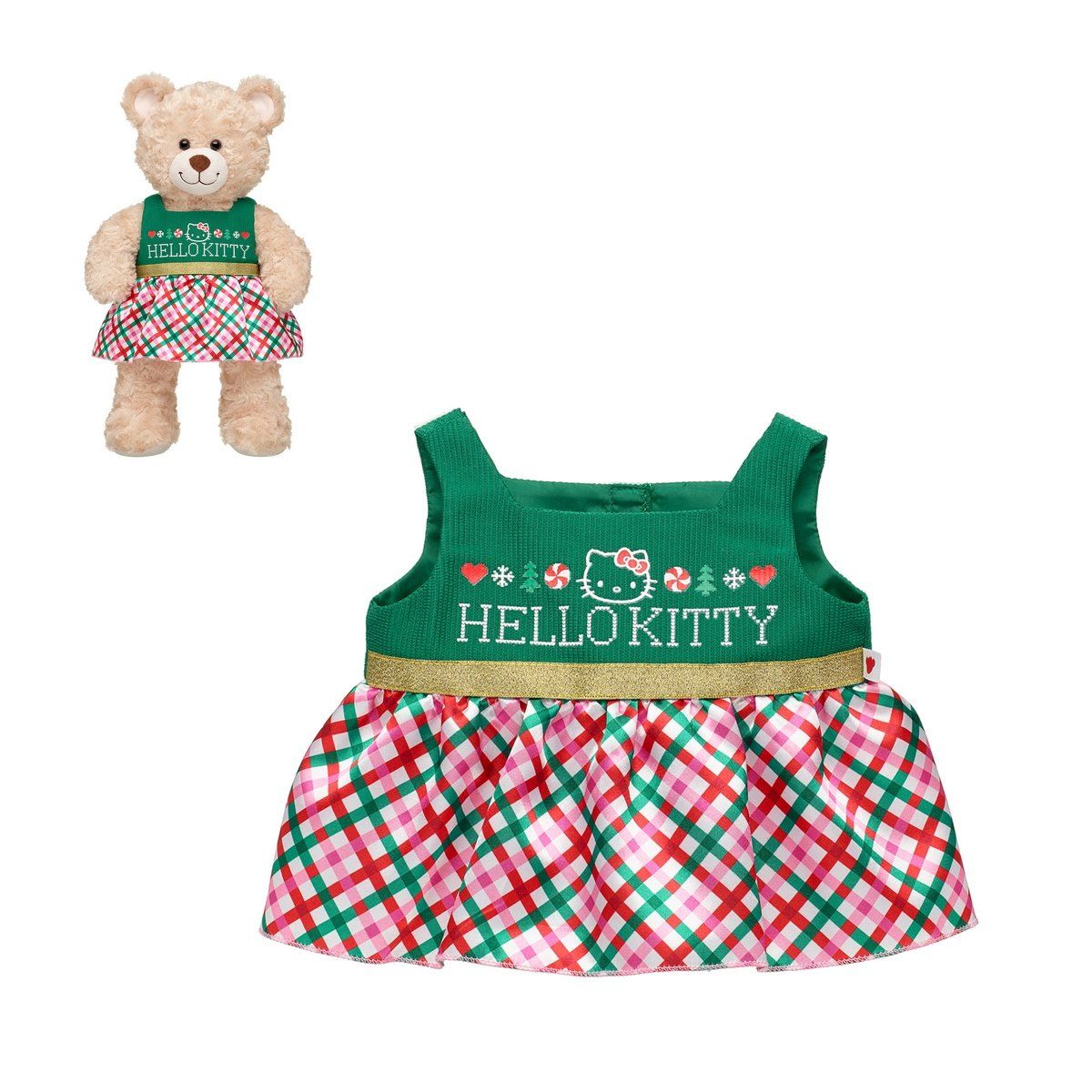 BUILD A BEAR - Vestido Hello Kitty Build a Bear a cuadros festivo