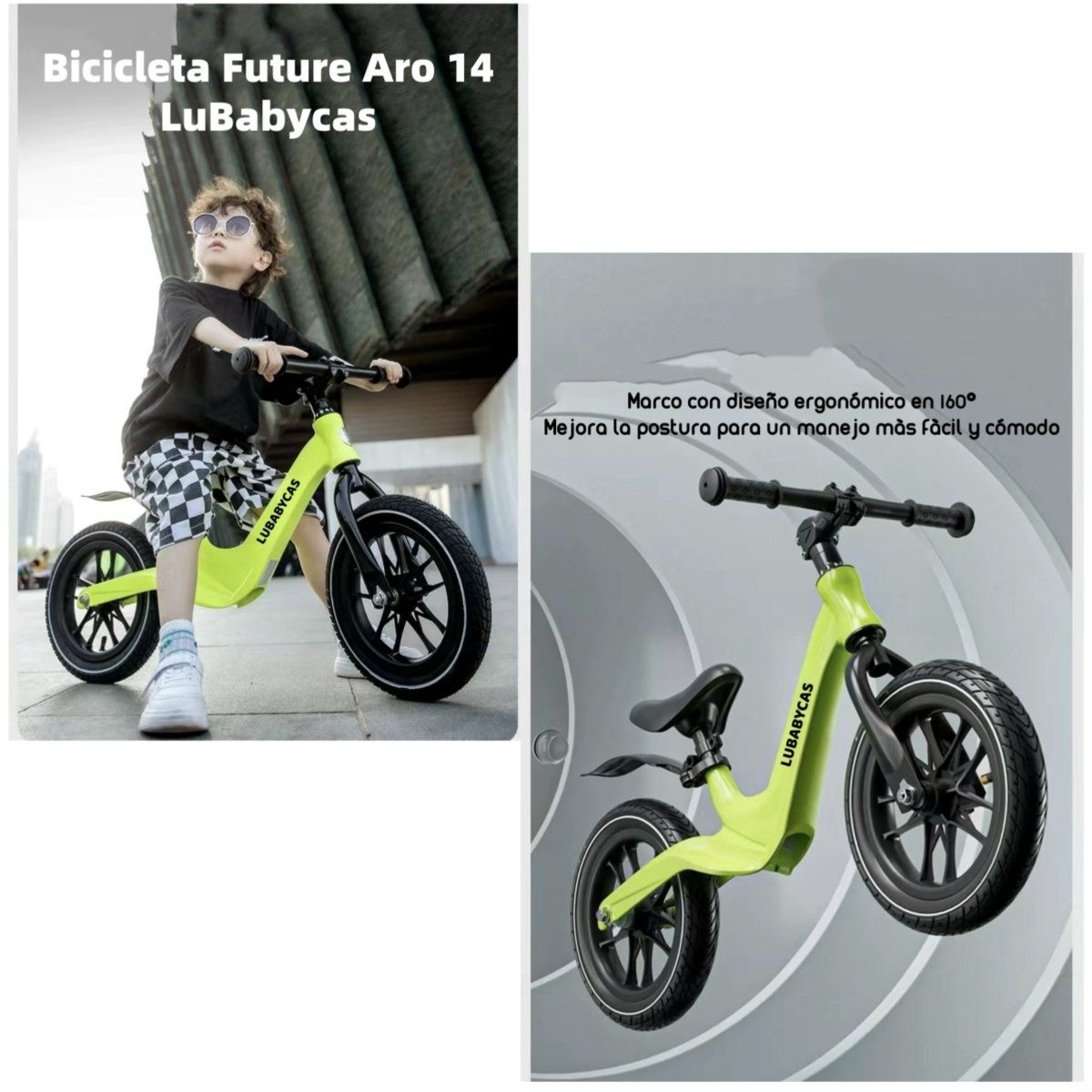 LUBABYCAS - Bicicleta De Equilibrio 3-8 Años Aro 14 Negra LuBabycas