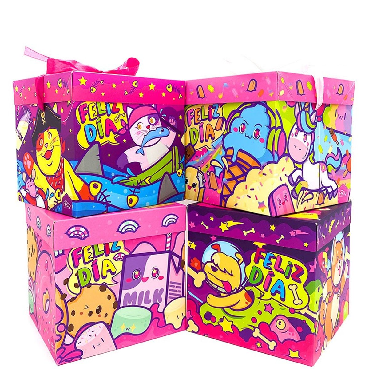 GENERICO - CAJA PLEGABLE GRANDE FELIZ DIA KAWAII 22X22 X12 UNI