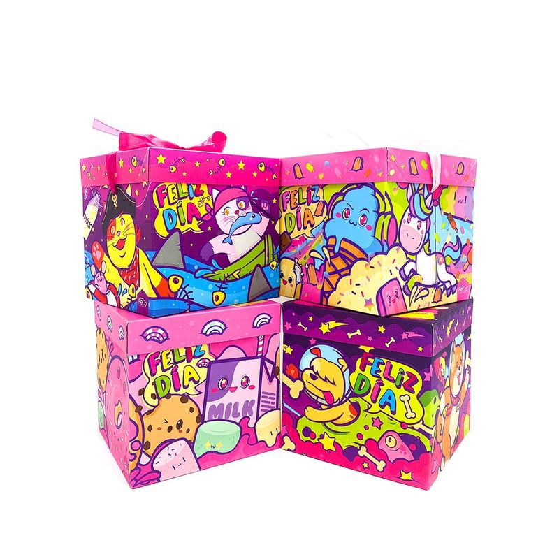 GENERICO - CAJA PLEGABLE GRANDE FELIZ DIA KAWAII 22X22 X12 UNI