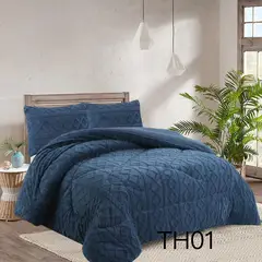 GENERICO - Cobertor de Invierno con Chiporro 2 Plazas Diseño Trenzado Color Azul Marino